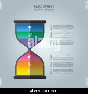 Concetto creativo per una infografica con clessidra e 6 opzioni. Infografico Timeline business design e icone di marketing per la presentazione, repor annuale Illustrazione Vettoriale