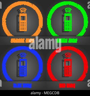 L'icona del telecomando simbolo. Alla moda in stile moderno. In arancione, verde, blu, verde design. Illustrazione Vettoriale Illustrazione Vettoriale