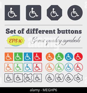 Icona disabilitata segno. Grande set di colorati, diversificato e di alta qualità dei pulsanti. Illustrazione Vettoriale Illustrazione Vettoriale