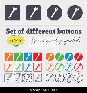Icona a forma di chiave inglese segno. Grande set di colorati, diversificato e di alta qualità dei pulsanti. Illustrazione Vettoriale Illustrazione Vettoriale