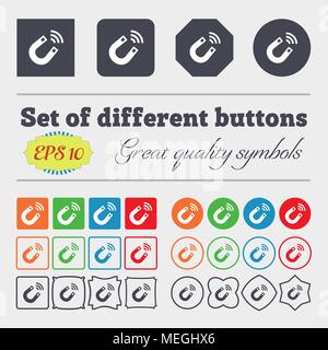 Icona del magnete di segno. Grande set di colorati, diversificato e di alta qualità dei pulsanti. Illustrazione Vettoriale Illustrazione Vettoriale