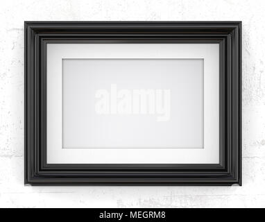 3D render di Vintage Telaio nero con passe-partout sulla parete di cemento. Vuoto per copiare lo spazio. Foto Stock