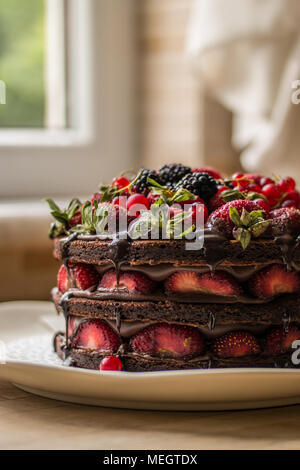 Freschi e deliziosi fatti in casa uno strato di fragole torta. Concetto di dessert. Foto Stock