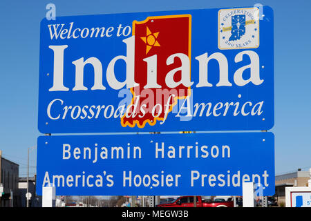 Union City - Circa Aprile 2018: Benvenuti in Indiana, Crossroads of America segno I Foto Stock