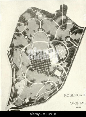 . Die Gartenkunst . wurf des Gartenarchitekten Reinhart-Wiesbaden zum Wettbewerb. neuen Höhenanlagen "Ein Heimatlied, ein Kindesliebeslied . ." Verfasser: Gartenarchitekt Karl Reinhart-Wiesbaden. Das alte Lied, das doch ewig neu bleibt, das schon aus jenen alten Sängen Sagen und zu uns tönt und uns doch così moderna anmntet, Das Lied vom menschlichen Leben; vf&GT;n Spiel, Liebe, Kampf und endlicher Ruhe, es soll uns auch aus diesem Rosengarten erklingen. Der "Rosengarten zu Worms" un sich ist ^lal .i^fuug iiir jene längst vergangene Zeiten, es bedarf keines unnfitigen Beiwerks, keiner g Foto Stock