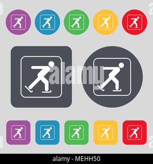 Pattinaggio sul ghiaccio icona segno. Una serie di dodici tasti colorati. Design piatto. Illustrazione Vettoriale Illustrazione Vettoriale