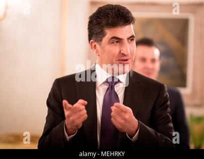 22 aprile 2018, Erbil Iraq: Nechirvan Barzani, Primo Ministro del Kurdistan Regione dell'Iraq. Foto: Kay Nietfeld/dpa Foto Stock