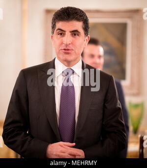 22 aprile 2018, Erbil Iraq: Nechirvan Barzani, Primo Ministro del Kurdistan Regione dell'Iraq. Foto: Kay Nietfeld/dpa Foto Stock