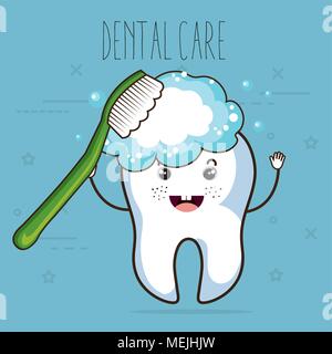 Per le cure dentarie kawaii carattere comi Illustrazione Vettoriale