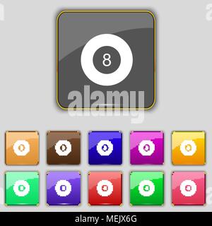 Eightball, biliardo icona segno. Impostare con undici pulsanti colorati per il vostro sito. Illustrazione Vettoriale Illustrazione Vettoriale