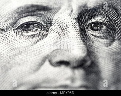 Benjamin Franklin ritratto macro dollaro usa banconota o bill Foto Stock