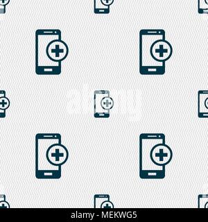 I dispositivi mobili icona segno. con symbol plus. Seamless sfondo astratto con forme geometriche. Illustrazione Vettoriale Illustrazione Vettoriale