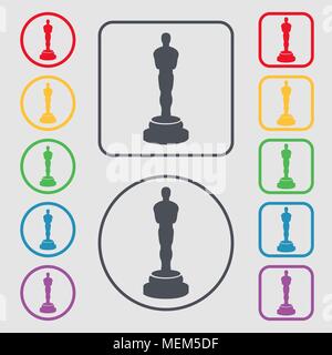 Oscar statuetta icona segno. simbolo sul Round e i pulsanti quadrati con il telaio. Illustrazione Vettoriale Illustrazione Vettoriale