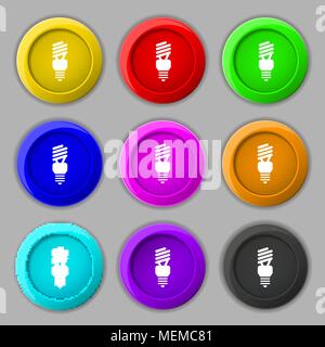 Lampada fluorescente segno icona. simbolo sul round nove pulsanti colorati. Illustrazione Vettoriale Illustrazione Vettoriale