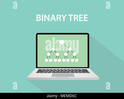 Albero binario concetto illustrazione con collegamento a punti come un albero in laptop vettore di visualizzazione Foto Stock