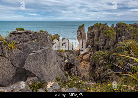 Pancake rocce vicino Punakaiki Foto Stock