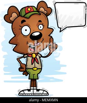 Un cartoon illustrazione di un orso femmina scout parlando. Illustrazione Vettoriale