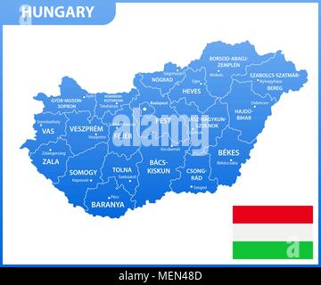 La mappa dettagliata di Ungheria con le regioni o gli stati e le città capitali. Divisione amministrativa Illustrazione Vettoriale