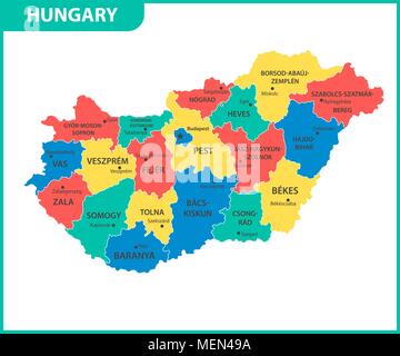 La mappa dettagliata di Ungheria con le regioni o gli stati e le città capitali. Divisione amministrativa Illustrazione Vettoriale