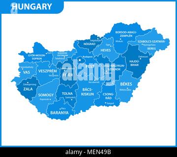 La mappa dettagliata di Ungheria con le regioni o gli stati e le città capitali. Divisione amministrativa Illustrazione Vettoriale