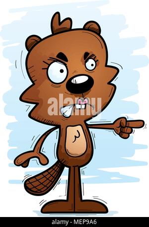 Un cartoon illustrazione di una femmina di beaver cercando arrabbiato e puntamento. Illustrazione Vettoriale