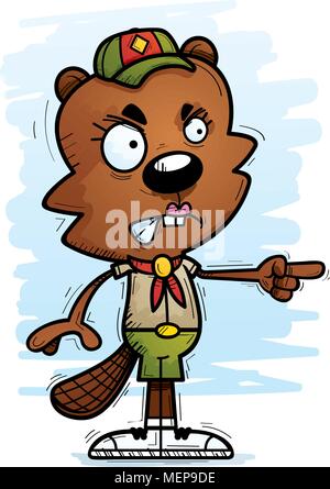 Un cartoon illustrazione di una femmina di beaver scout cercando arrabbiato e puntamento. Illustrazione Vettoriale
