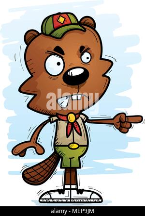 Un cartoon illustrazione di un maschio di beaver scout cercando arrabbiato e puntamento. Illustrazione Vettoriale