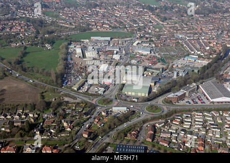 Vista aerea di aree industriali sul lato est di Ripon, North Yorkshire Foto Stock