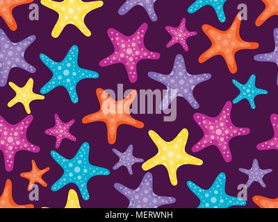 Starfishes seamless pattern. Starfish colorato su uno sfondo scuro. Illustrazione Vettoriale Illustrazione Vettoriale