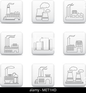 Icone di fabbrica, vettore pulsanti web impostato Illustrazione Vettoriale