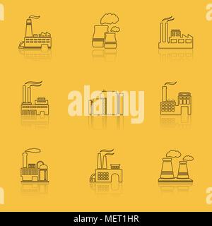 In fabbrica la linea sottile delle icone Illustrazione Vettoriale