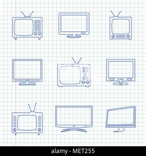 TV disegnati a mano le icone Illustrazione Vettoriale