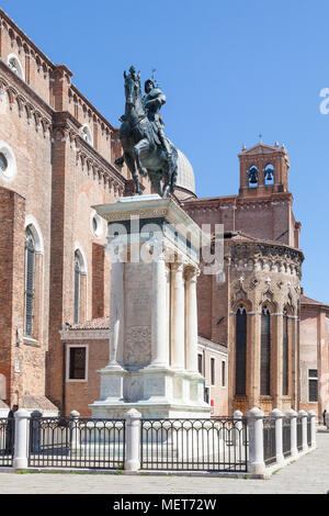 15thC statua equestre di Bartolomeo Colleoni, Bartholomeo Coleono Campo Santi Giovanni e Paolo, Castello, Venezia, Veneto, Italia, Andrea del Verrocchio Foto Stock