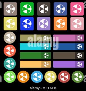 Icona radioattivi segno. Set da venti sette multicolore pulsanti piana. Illustrazione Vettoriale Illustrazione Vettoriale