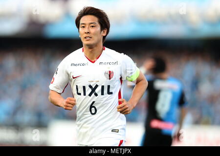 Kanagawa, Giappone. Xxi Aprile, 2018. Ryota Nagaki (palchi) Calcio/Calcetto : 2018 J1 League match tra Kawasaki frontale 4-1 Kashima palchi a Todoroki Stadium di Kanagawa, Giappone . Credito: AFLO/Alamy Live News Foto Stock