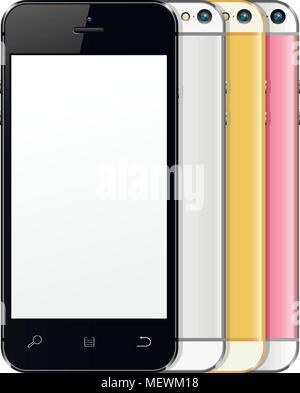 Nuovo realistico telefoni cellulari mockups anteriore e posteriore. Illustrazione Vettoriale. Illustrazione Vettoriale