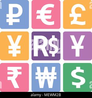 Cambio segno icone vettoriali set. Valuta il denaro delle icone. Illustrazione Vettoriale