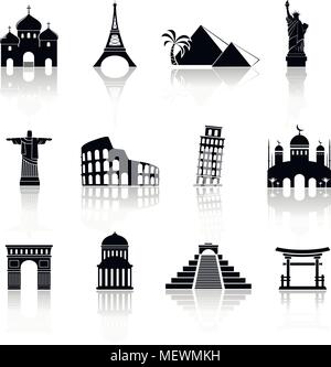 Famosa in tutto il mondo gli edifici silhouettes astratte. Illustrazione Vettoriale. Illustrazione Vettoriale