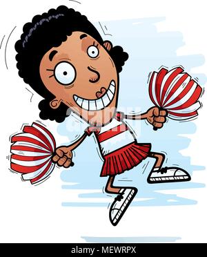 Un cartoon illustrazione di una donna nera cheerleader jumping. Illustrazione Vettoriale