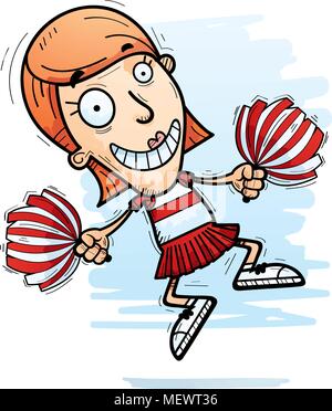 Un cartoon illustrazione di una donna cheerleader jumping. Illustrazione Vettoriale