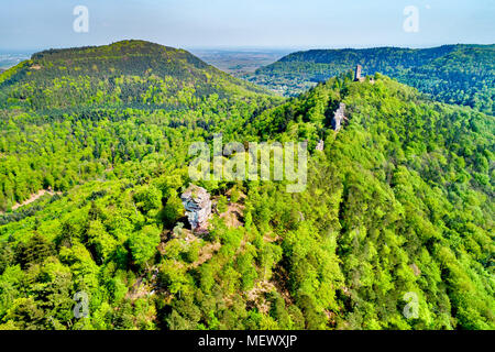 Anebos e Scharfenberg Castelli della Foresta del Palatinato. Renania-palatinato, Germania Foto Stock