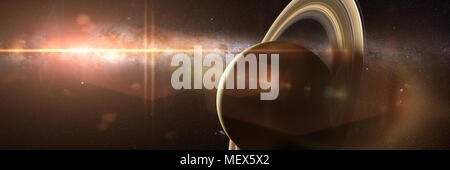 Alba sul pianeta Saturno con la Via Lattea in background Foto Stock