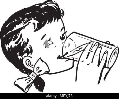Ragazza di bere latte - retrò illustrazione clipart Illustrazione Vettoriale