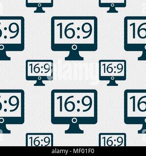 Il rapporto di aspetto 16:9 widescreen tv icona segno. Modello senza cuciture con texture geometrica. Illustrazione Vettoriale Illustrazione Vettoriale