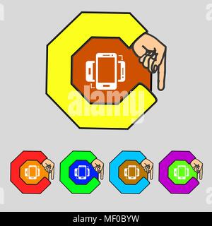 Segno di sincronizzazione icona. smartphone simbolo di sincronizzazione. Lo scambio di dati. Impostare pulsanti colur illustrazione vettoriale Illustrazione Vettoriale
