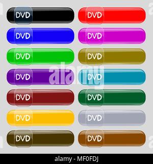 Icona del dvd di segno. Grande set di 16 colorato pulsanti moderno per il vostro design. Illustrazione Vettoriale Illustrazione Vettoriale