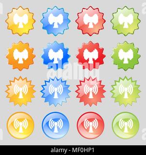 Wi-fi internet icona segno. Set da quattordici multi-colore pulsanti di vetro con posto per il testo. Illustrazione Vettoriale Illustrazione Vettoriale