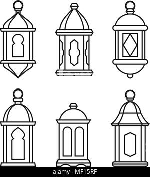 Set di tradizionale araba vintage lanterne. Isolate le icone della linea, design moderno, illustrazioni vettoriali per vacanza musulmana del Ramadan Kareeem Illustrazione Vettoriale
