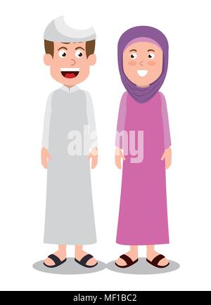 Il ramadan kareem card con coppia islamica caratteri Illustrazione Vettoriale