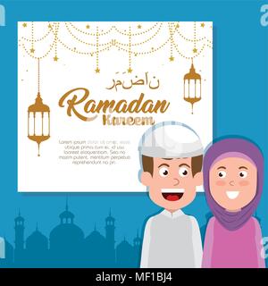 Il ramadan kareem card con lanterne appese Illustrazione Vettoriale